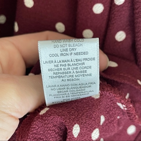 Bobeau Side Button Wrap Blouse Burgundy/Ivory Dot - Picture 9 of 14